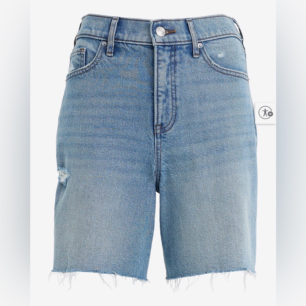 Express Mid Rise Light Wash Raw Hem Loose Jean Shorts